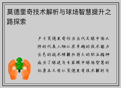 莫德里奇技术解析与球场智慧提升之路探索